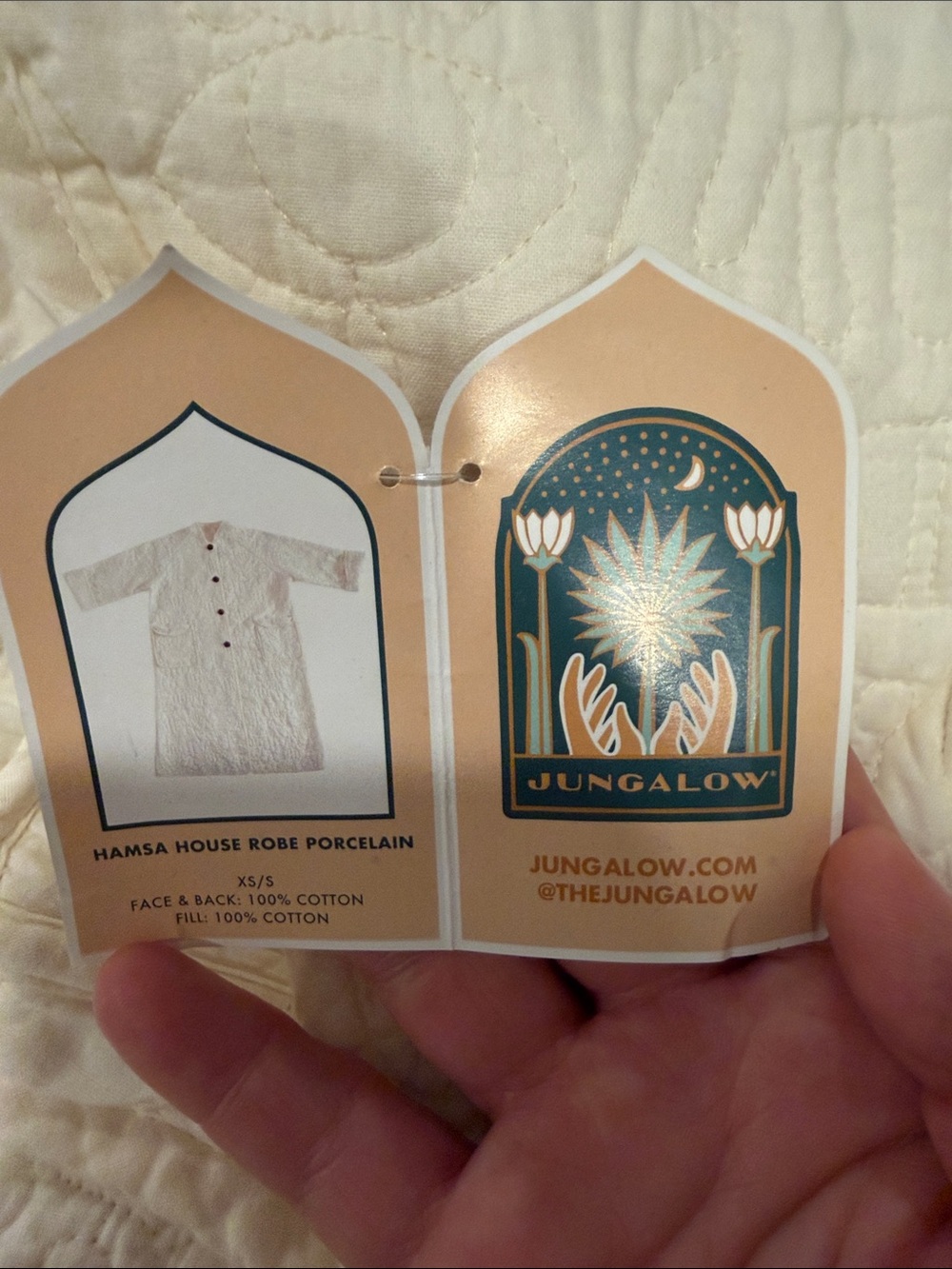 Jungalow Hamsa House Robe in Porcelain - Women’s Lightweight Cotton Coat